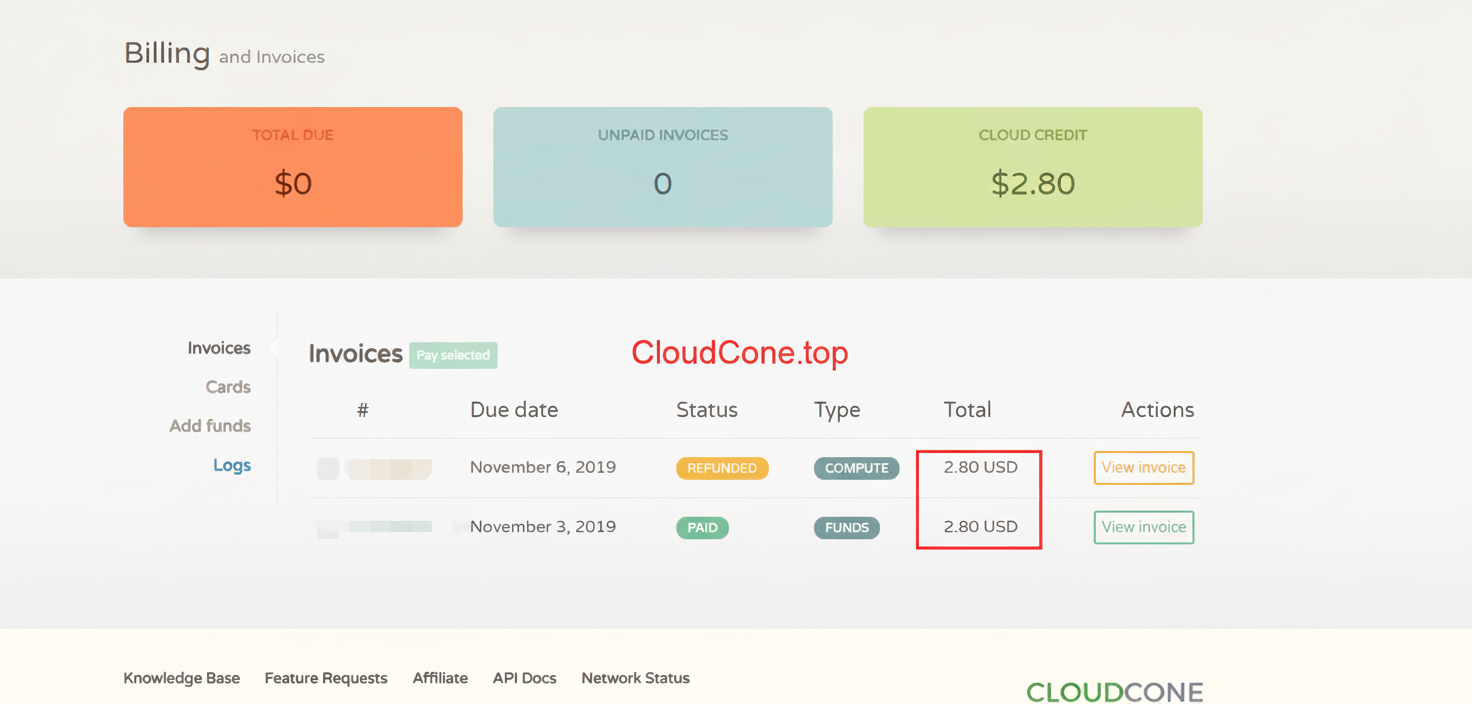 CloudCone退款到账